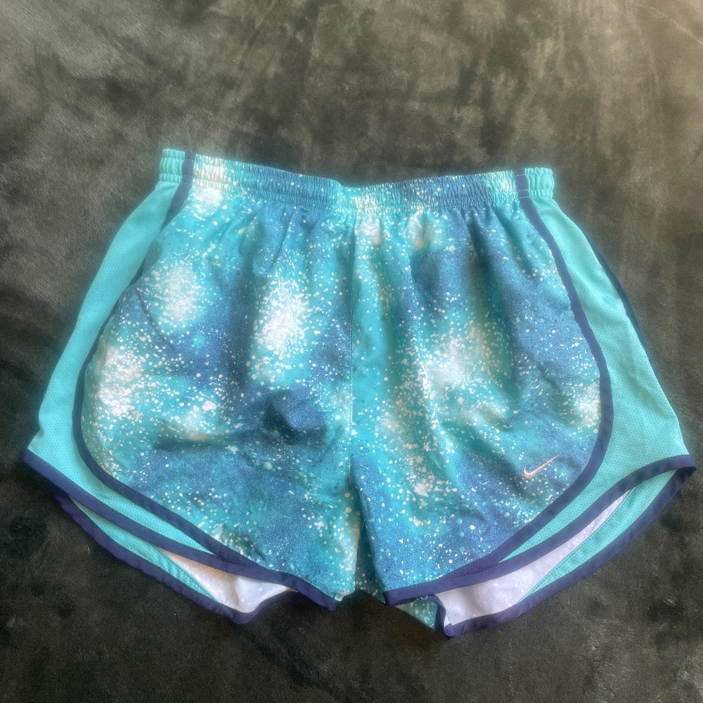 Nike Running Shorts. Size: Small. Blue and white splatter.